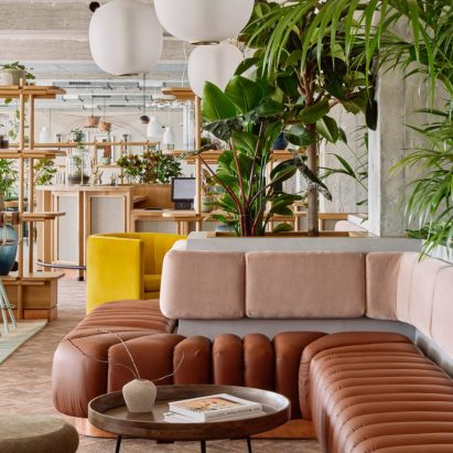 Co-working space inside Wunderlocke hotel in Munich, designed by Holloway Li