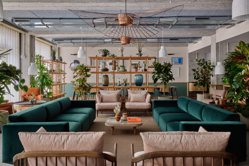 Co-working space inside Wunderlocke hotel in Munich, designed by Holloway Li