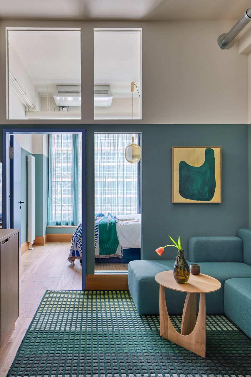 Guest rooms inside Wunderlocke hotel in Munich, designed by Holloway Li