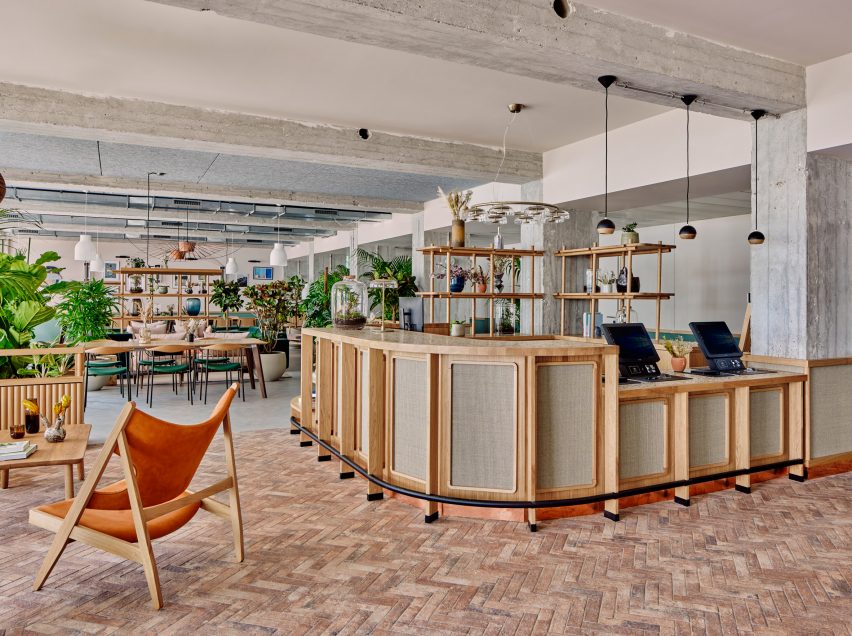 Reception area of Wunderlocke hotel in Munich, designed by Holloway Li