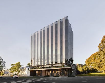 Render of an office with a solar facade system
