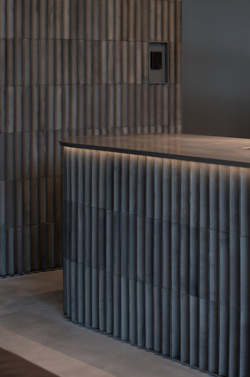 Details of the bespoke handmade tiles used in Blue Bottle Coffee Shanghai