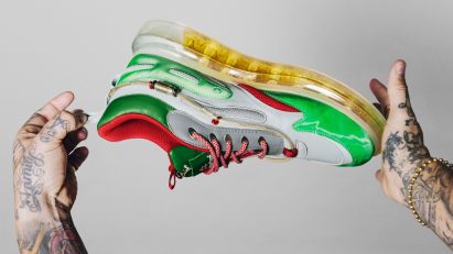 Heinekicks sneakers with a transparent sole filled with beer