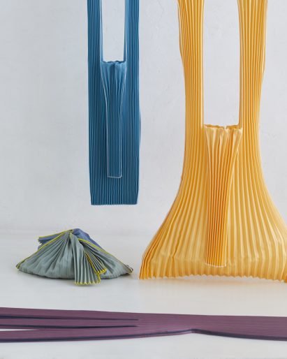 A yellow, blue and green bag