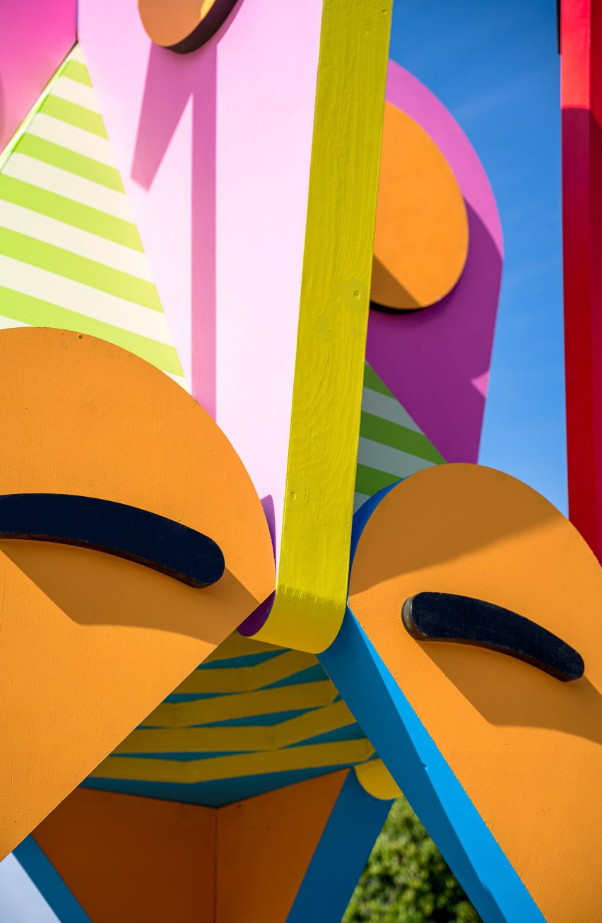 Close up of the colourful geometric shapes on Babs Bal