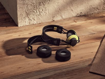 Yellow and black Adidas headphones