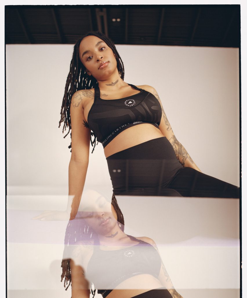 A model wearing black Stella McCartney for Adidas clothes