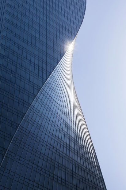 Twisted glass facade