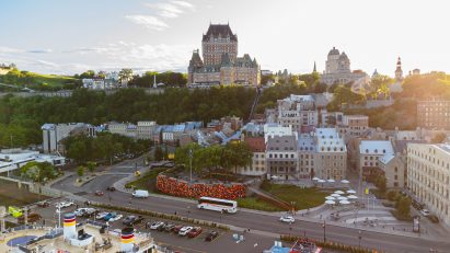 Life Jacket installation with Quebec City castle in the background