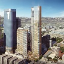 Aerial render of planned Angels Landing skyscraper in Los Angeles by Handel Architects