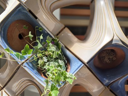 Detail image of how plants will be hosted within the terracotta facade system