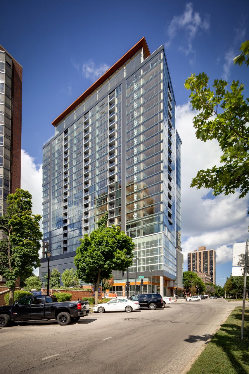 Ascent tower glass-clad timber building