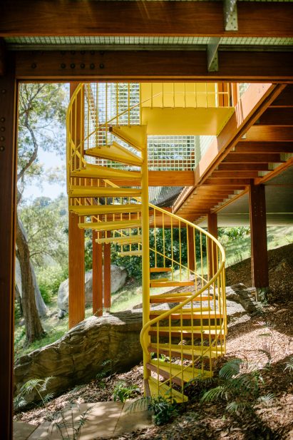 Yellow spiral staircase