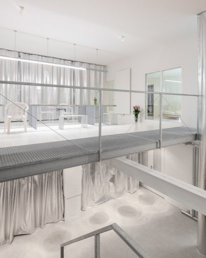 Industrial office interior with mezzanine level
