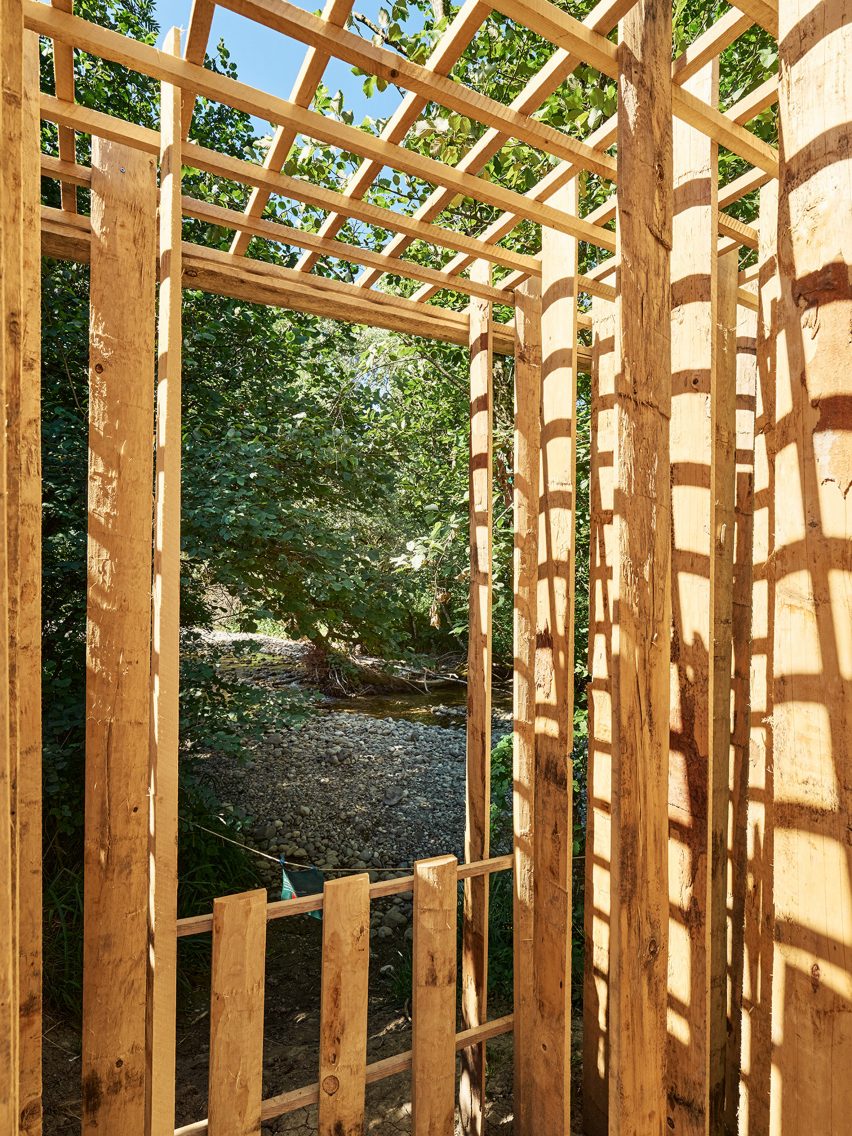 The interior of a wooden hut