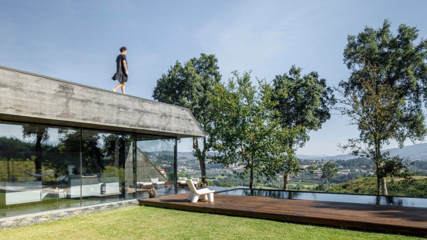 Exterior of the concrete Cork Oak House in Portugal