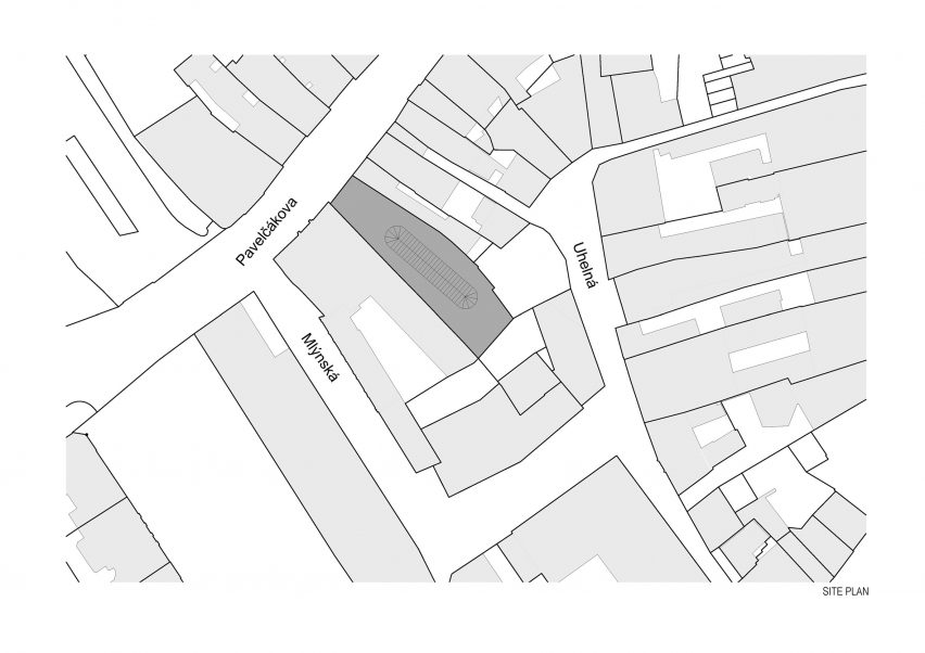 Site plan of building within centre of Olomouc