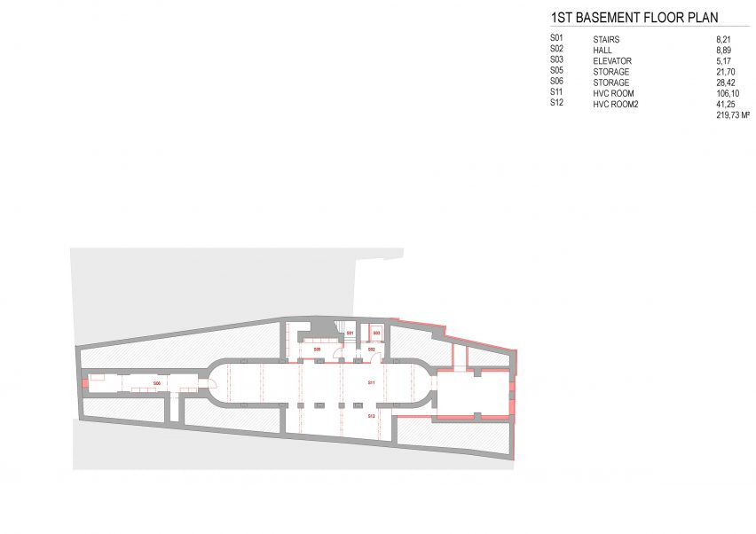 Basement floor plan with key for rooms and amenities