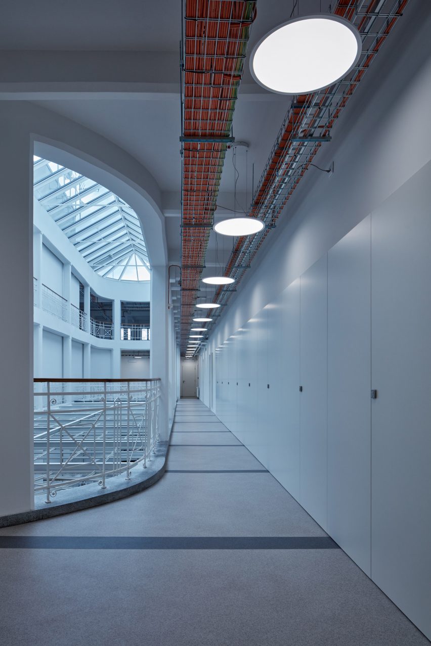Photograph showing coolly-lit circulation space