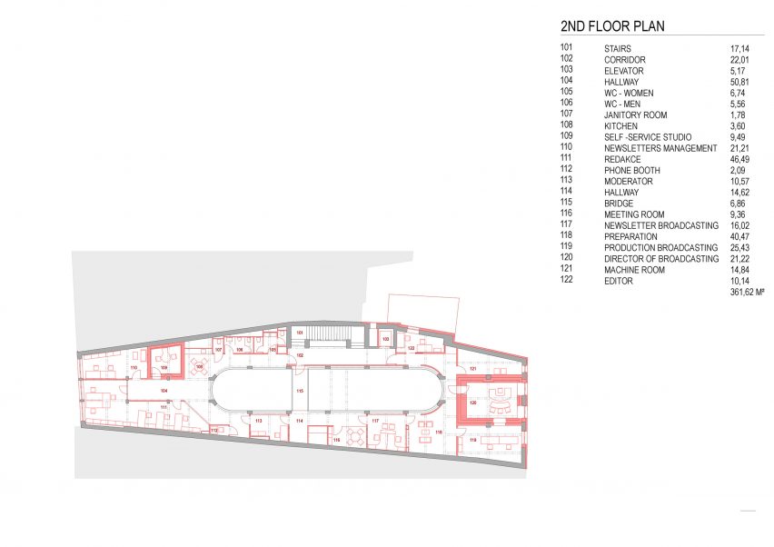 Second floor plan with key for rooms and amenities