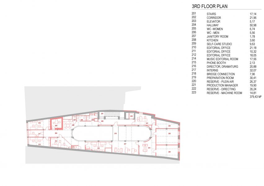 Third floor plan with key for rooms and amenities