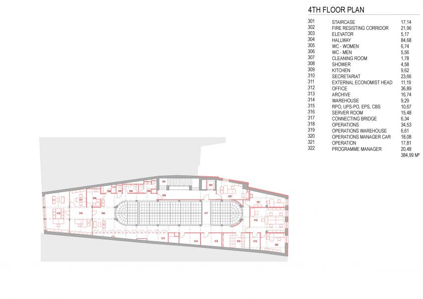 Fourth floor plan with key for rooms and amenities
