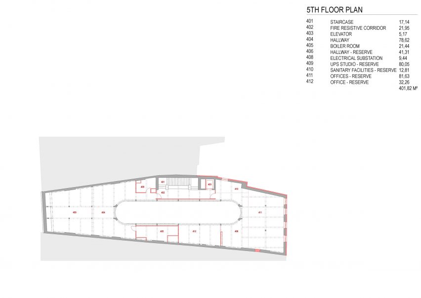 Fifth floor plan with key for rooms and amenities