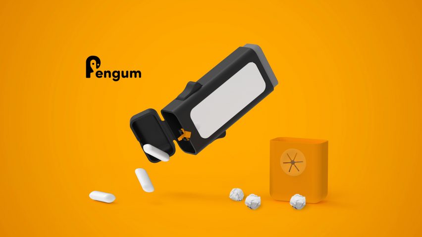 Tin pouring out chewing gum on an orange background