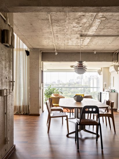 An unfinished looking dining area