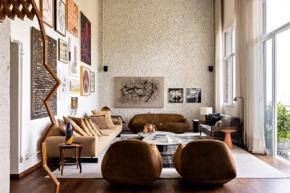 Living room with mosaic and gallery walls