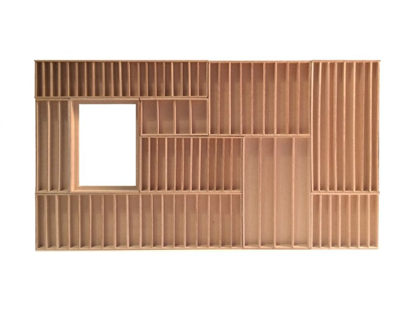 Photograph showing the scale model of the garage frontage