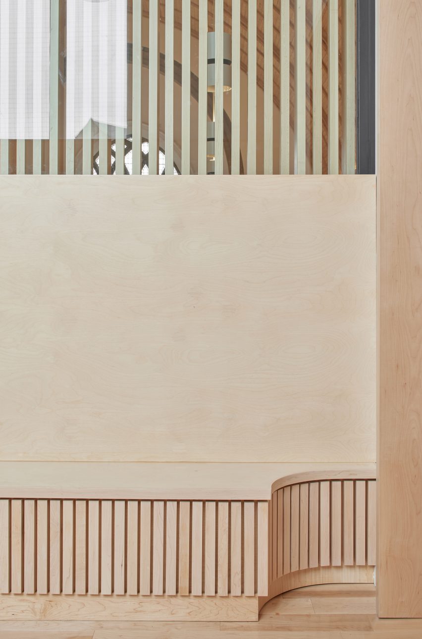 Photograph showing joinery seating detail in sanctuary area
