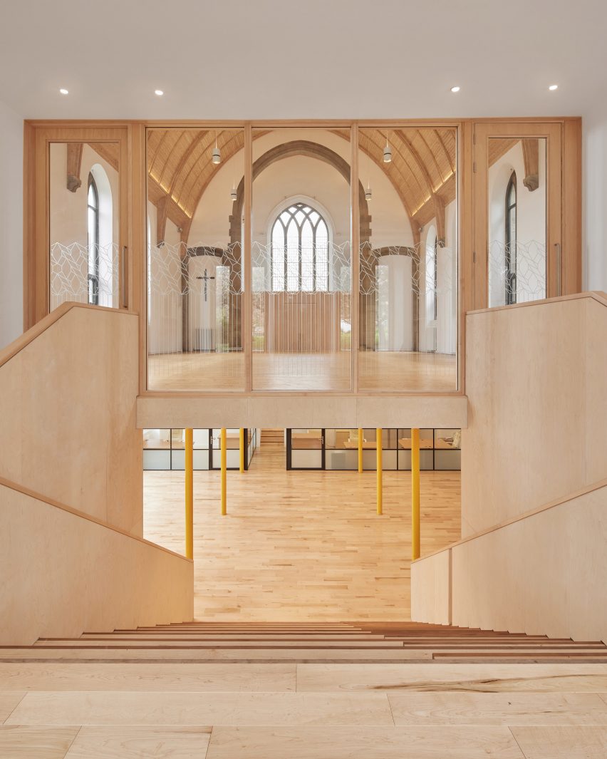 Photograph showing entrance area, stairs to ground floor and main hall access area