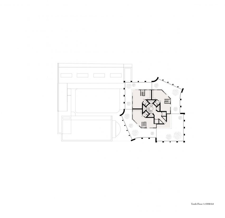 Tenth floor plan of Hackney New Primary School and 333 Kingsland Road by Henley Halebrown
