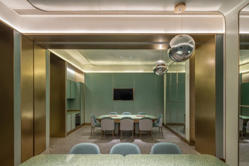 Shenzhen's Haidilao restaurant by Vermilion Zhou Design Group features blue-green interiors