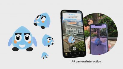 Water droplet character designed by student at Hong Kong Polytechnic University as part of a phone AI design