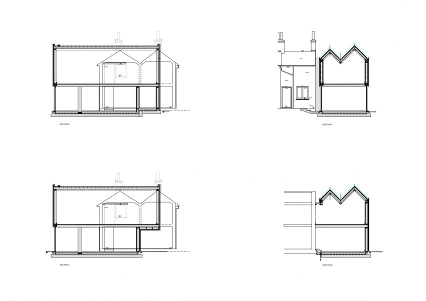 Sections of house extension by Invisible Studio