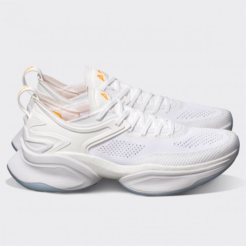 A pair of white exercise trainers