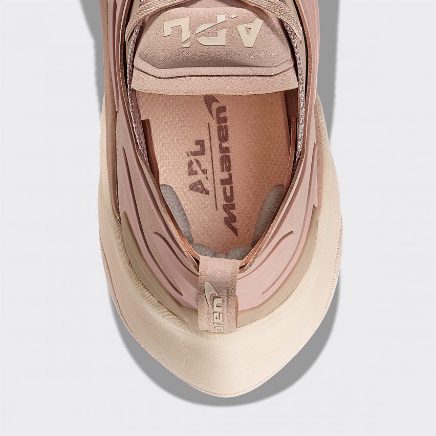 The inside of a pink trainer
