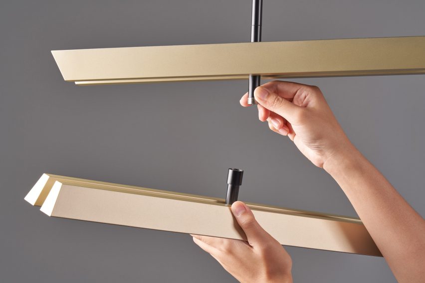 The sand gold Konnect light bars being connected by the Seed-Jack joint