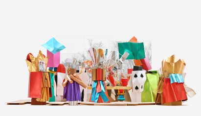 Colourful tea party designed by Frank Gehry for LV trunk exhibition