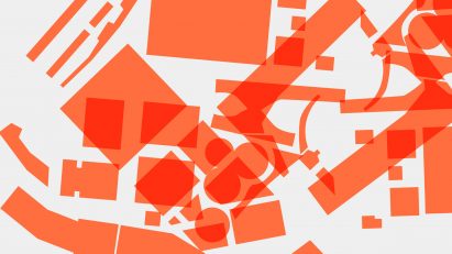 Graphic image of orange shapes on a white background by student at Central Saint Martins