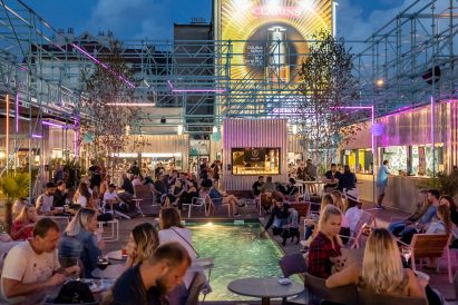 Night shot of Manifesto Market in Prague