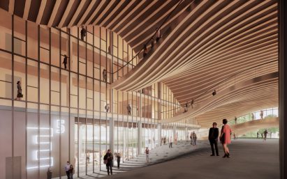 Visual of wood-lined interiors of Masterplan Esbjerg Strand