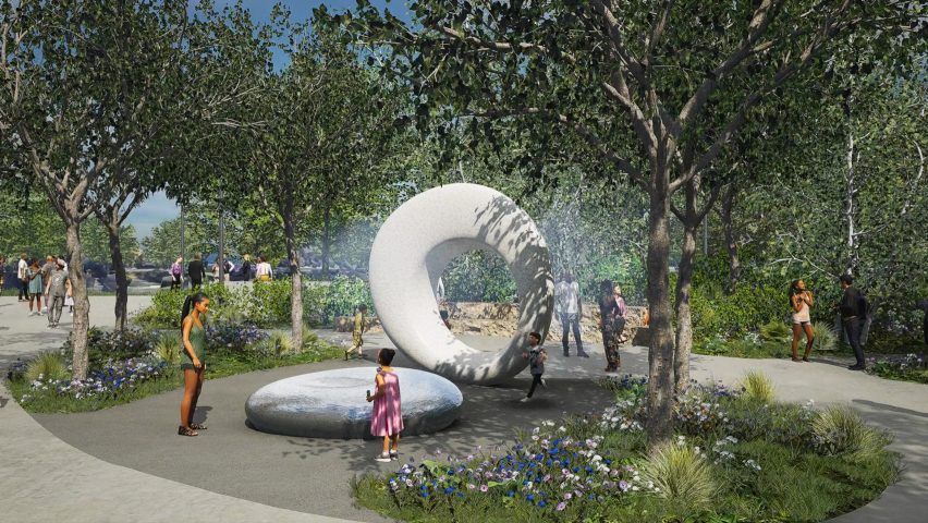 A sculpture by Maya Lin in a public garden