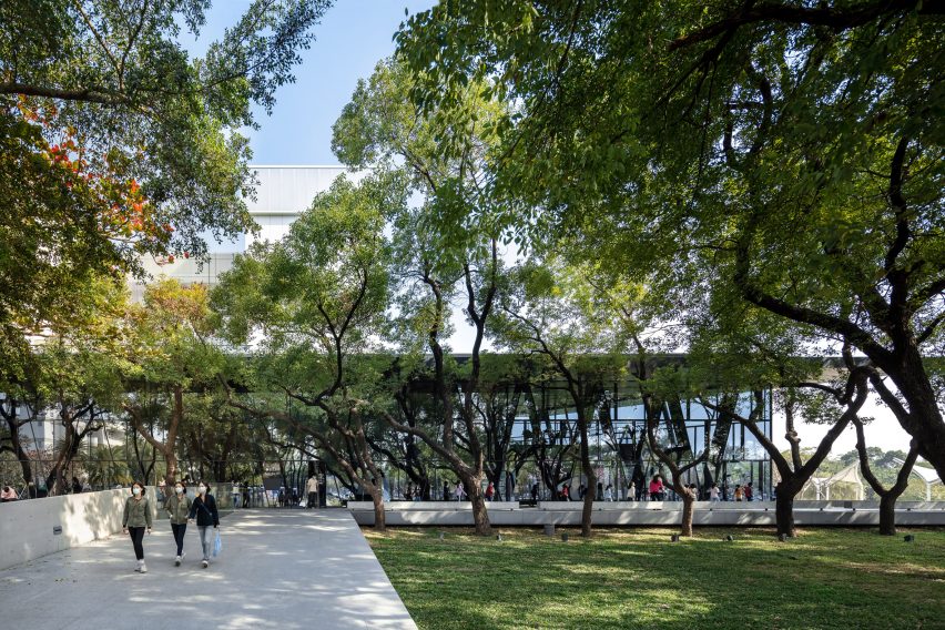 MAYU Architects updates library in Taiwan with glass-walled foyer and white cladding