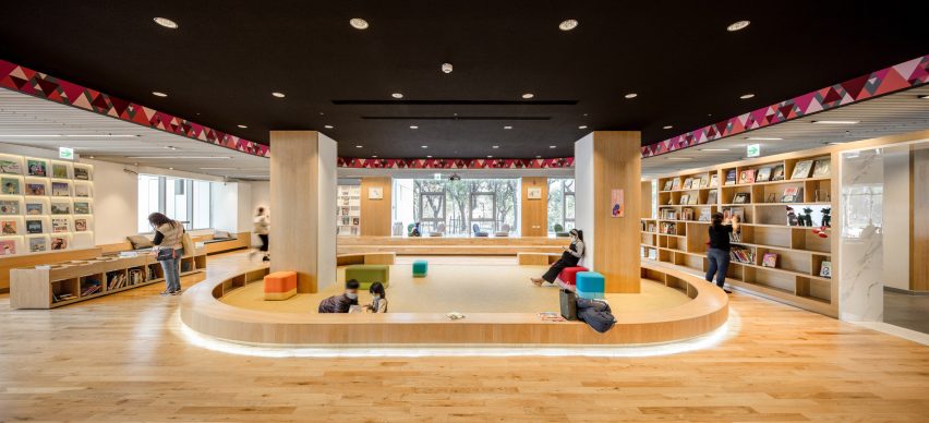 MAYU Architects updates library in Taiwan with glass-walled foyer and white cladding