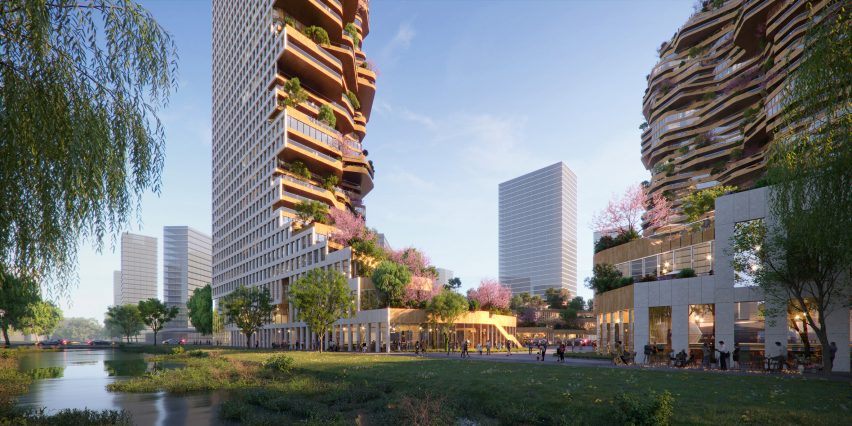 MVRDV designs green oasis enveloped by two towers with formal facades