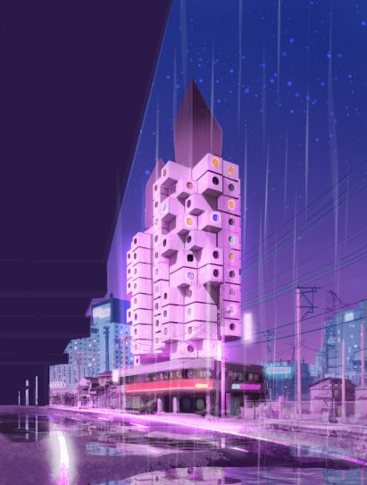 A render of Nakagin Capsule Tower in the metaverse