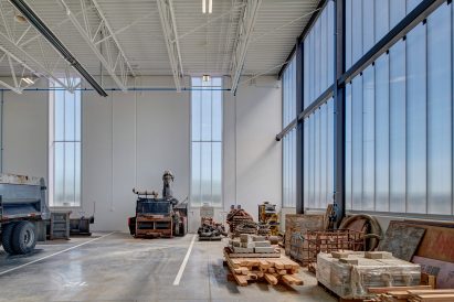 Polycarbonate windows on Iowa municipal interior with construction equipment